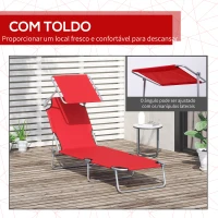 Outsunny Espreguiçadeira de Jardim Dobrável com Toldo Removível e Ajustável  e Encosto Ajustável 187x58x36 cm Vermelho(m-6)