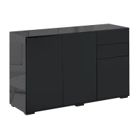 HOMCOM Aparador de Sala de Estar com 3 Portas 2 Gavetas e Prateleira Interior Ajustável Móvel Auxiliar de Armazenamento para Cozinha Dormitório Anti-Rolamento 117x36x74 cm Preto(m-1)