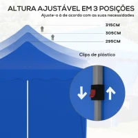 Outsunny Tenda Dobrável Pop Up 596x300x315 cm com 6 Paredes Laterais Anti-UV Altura Ajustável para Campismo Festas Azul(m-5)
