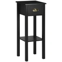 HOMCOM Mesa de Apoio com Gaveta e Prateleira de Armazenamento Estilo Moderno 30x30x75 cm Preto(m-1)
