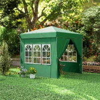 Outsunny Tenda Dobrável Pop-Up 248x248x270 cm com 4 Paredes Laterais Anti-UV Altura Ajustável e Bolsa de Transporte Verde Escuro(m-9)