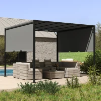 Outsunny 3 X 3 Meters Pergola with Sliding Roof, Garden Gazebo with Adjustable Sun Shade Canopy and Steel Frame, Charcoal Grey(m-6)