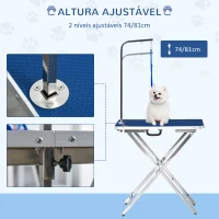 PawHut Mesa de Tosquia para Cães com Bancada Antiderrapante Alça e Braço com Altura Ajustável 72x45x74-81 cm Azul(m-4)