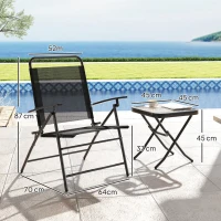 Outsunny Conjunto de Mesa e Cadeiras de 3 Peças Móveis de Jardim Dobráveis com Encosto Ajustável e Bancada de Vidro Preto(m-3)