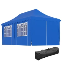 Outsunny Tenda Dobrável Pop Up 596x300x315 cm com 6 Paredes Laterais Anti-UV Altura Ajustável para Campismo Festas Azul(m-10)