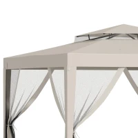 Outsunny Pérgola de Jardim 297x297x268 cm com Redes Mosquiteiras Laterais com Fecho de Correr Teto de Ventilação e 8 Orifícios de Drenagem Bege(m-7)