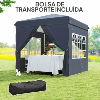 Outsunny Tenda Dobrável Pop-Up 248x248x270 cm com 4 Paredes Laterais Anti-UV Altura Ajustável e Bolsa de Transporte Azul Escuro(m-7)