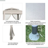 Outsunny Pérgola de Jardim 297x297x268 cm com Redes Mosquiteiras Laterais com Fecho de Correr Teto de Ventilação e 8 Orifícios de Drenagem Bege(m-6)