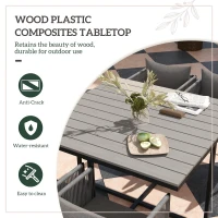 Outsunny 4 Seater Rattan Cube Garden Furniture Set, Rattan Dining Set with Cushions, Outdoor Dining Table and Chairs with Rectangular Wood Grain Plastic Top Table for Patio, Balcony, Grey(m-6)