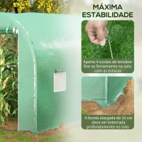 Outsunny Estufa tipo Túnel 400x200x205 cm Estufa de Jardim com Porta Enrolável e 6 Janelas Cobertura de PE 140 g/m² Verde(m-5)