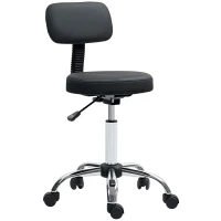 HOMCOM Banco Giratório Banco com Rodas e Encosto Banco de Trabalho com Altura Ajustável 78-93 cm Estofado em Couro Sintético Preto(m-10)