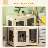 PawHut Gaiola para Cães de Madeira Mesa de Centro l com 2 Portas com Fechadura Almofada de Tecido Oxford 94x60x71,5 cm Madeira(m-5)