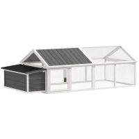 PawHut Galinheiro de Madeira para 4-8 Galinhas com Teto Abatível Portas com Fechadura e Caixa Ninho 240x112,5x76 cm Branco(m-10)