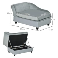 PawHut Sofá para Perros con Almacenaje Oculto y Cojín Diván para Mascotas de Hasta 10 kg 76x45x43 cm Gris Claro(m-3)