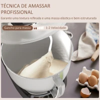 HOMCOM Batedeira 133W 4,5L com 6 Velocidades Tigela de Aço Inoxidável Ganchos e Proteção Tampa Anti-Respingos 35x22x29 cm Preto(m-5)