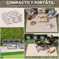 Outsunny Alfombra de Exterior Reversible 182x274 cm con Patrón Geométrico Acabado Impermeable Café y Blanco(m-4)