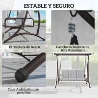 Outsunny Columpio de Jardín de 3 Plazas Convertible en Cama con Toldo Ajustable UPF30+ y Cojines 200x120x175 cm Gris Claro(m-7)