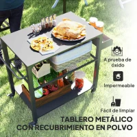 Outsunny Carrito de Parrilla para Jardín o Terraza Carrito de Servicio con Encimera Estantes y Ruedas para BBQ 105x50x79 cm Negro(m-4)