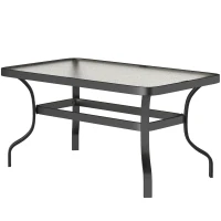 Outsunny Tavolino da Esterno Rettangolare in Metallo Nero con Piano in Vetro Temperato, 95x55x46 cm(m-10)
