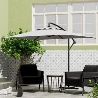 Outsunny 3(m) Cantilever Overhanging Parasol, with Cross Base - Light Grey(m-9)