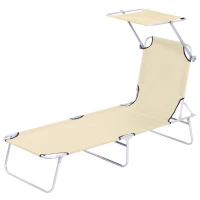 Outsunny Sonnenliege klappbar Gartenliege mit Dach, Liegestuhl mit 4-Fach verstellbare Rückenlehne, wetterfeste Campingliege bis 120 kg belastbar, für Garten Strand Pool, Beige(m-1)
