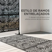 Outsunny Biombo de 3 Peças Separador de Ambiente com Desenho em Ramos Biombo para Exterior 122x45x198 cm Preto(m-4)