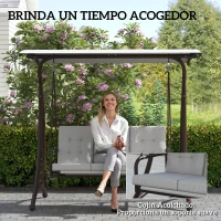 Outsunny Columpio de Jardín de 3 Plazas Convertible en Cama con Toldo Ajustable UPF30+ y Cojines 200x120x175 cm Gris Claro(m-6)