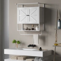 HOMCOM Armario de Pared para Baño Mueble de Baño Suspendido con 2 Puertas Estante Toallero 63x34x75 cm Blanco(m-2)