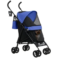 PawHut Foldable Dog Stroller, Lightweight Dog Pram w/ Shoulder Strap, Storage Bag, Cup Holder, Dark Blue(m-1)