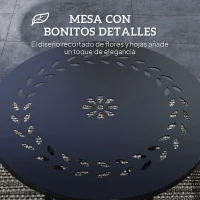 Outsunny Mesa de Jardín Redonda de Acero con Diseño de Flores y Hojas Patas Ajustables y Estructura en Forma de X Ø40x50cm Negro(m-4)