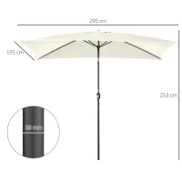 Outsunny Sombrilla de Aluminio 195x295x253 Parasol Rectangular de Jardín Inclinable con Manivela y Poste Desmontable Crema(m-3)
