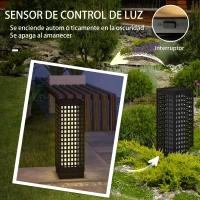 Outsunny Lámpara Solar de Ratán Sintético con Luces LED Encendido/Apagado Automático para Exterior 15,5x15,5x46 cm Negro(m-6)