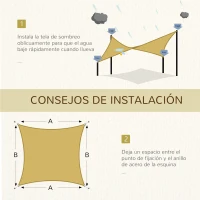 Outsunny Toldo de Terraza Rectangular 6x4 m con Protección Rayos UV Anillas de Acero Inoxidable y Cuerdas para Jardín Patio Beige(m-7)