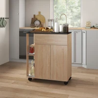 HOMCOM Chariot de service desserte de cuisine à roulettes multi-rangements placard double portes + 2 étagères + tiroir panneaux particules chêne noir(m-2)