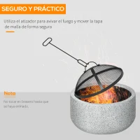 Outsunny Brasero Exterior Redondo de Metal para Madera con Atizador Pantalla Antichispas Rejilla y Manija Ø45x34 cm Gris(m-5)