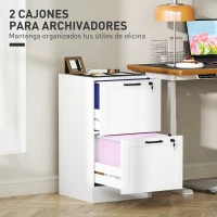 HOMCOM Mueble Archivador con 2 Cajones Cajonera para Escritorio con Cerraduras Rieles Colgantes Ajustables para A4 Blanco(m-4)