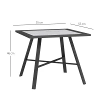 Outsunny Mesa Auxiliar de Jardín con Encimera de Aspecto Piedra Gris y Estructura Negra 55x55x46 cm Mesita de Exterior Compacta(m-3)