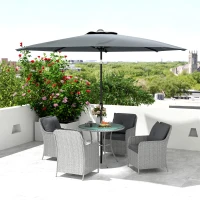 Outsunny 4 Seater Rattan Dining Set with Parasol & Cushions - Light Grey(m-8)