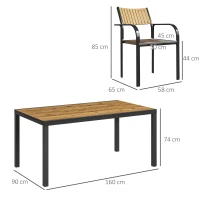 Outsunny Set Tavolo da Giardino Allungabile con 6 Sedie da Esterno Impilabili, Acciaio e Textilene, Marrone(m-3)