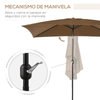 Outsunny Sombrilla de Aluminio 202x293x255 Parasol Rectangular de Jardín Inclinable con Manivela y Poste Desmontable Café(m-5)
