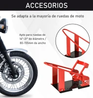 HOMCOM Caballete Elevador Universal con Longitud Ajustable Tapas de Goma Base Estructura Metálica Carga 450 kg Rojo(m-4)