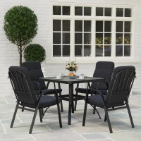 Outsunny 5 Pieces Outdoor Square Garden Dining Set w/ Tempered Glass Dining Table 4 Cushioned Armchairs, Umbrella Hole, Black(m-9)