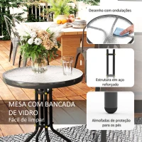 Outsunny Conjunto de Mesa e Cadeiras de Jardim de 3 Peças Móveis de Jardim com Cadeiras Empilháveis e Bancada de Vidro Preto(m-7)