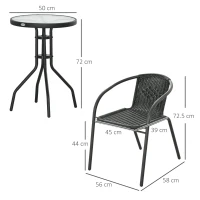 Outsunny 3 Pieces Rattan Bistro Set - Black(m-3)