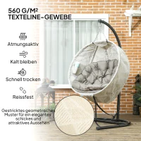 Outsunny Wiszący kosz w kształcie jajka, fotel z funkcją huśtania i składanym koszem, krzesło ogrodowe z uchwytem na kubek, kolor sandbraun(m-5)