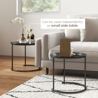 HOMCOM Nesting Tables Set of 2, Side End Table with Removable Tabletop Tray and Steel Frame for Living Room, Bedroom, Black(m-6)