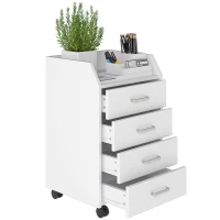 Vinsetto Cassettiera da Ufficio in Legno con 4 Cassetti, Ruote e Bordi Rialzati, 40x36x65cm, Bianco(m-1)