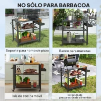 Outsunny Carrito de Parrilla para Jardín o Terraza Carrito de Servicio con Encimera Estantes y Ruedas para BBQ 105x50x79 cm Negro(m-7)