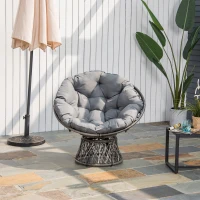 Outsunny Sillón Papasan Giratorio de Ratán Sintético con Cojín Carga 160 kg para Exterior Jardín Terraza 87x97x86 cm Gris(m-2)