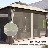 Outsunny Gazebo da Giardino 3.7 x 3 m con Zanzariera, Tende Laterali e Doppio Tetto, Beige(m-6)